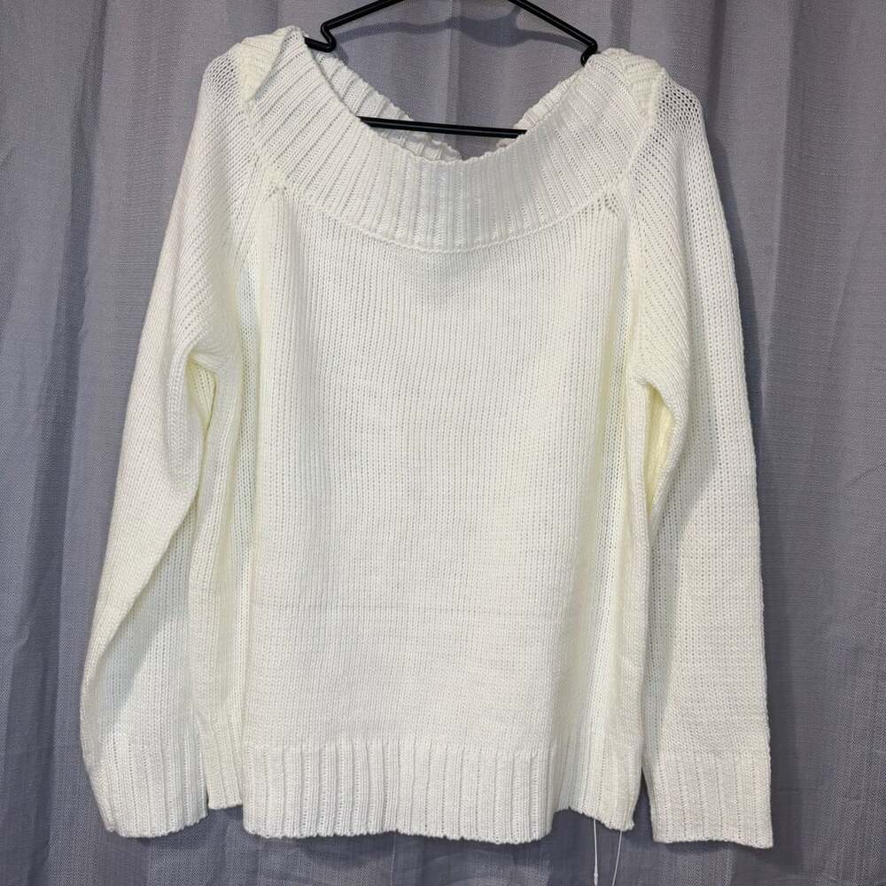 Halara Fold Over Bardot Jumper Size XL Cream Knit
